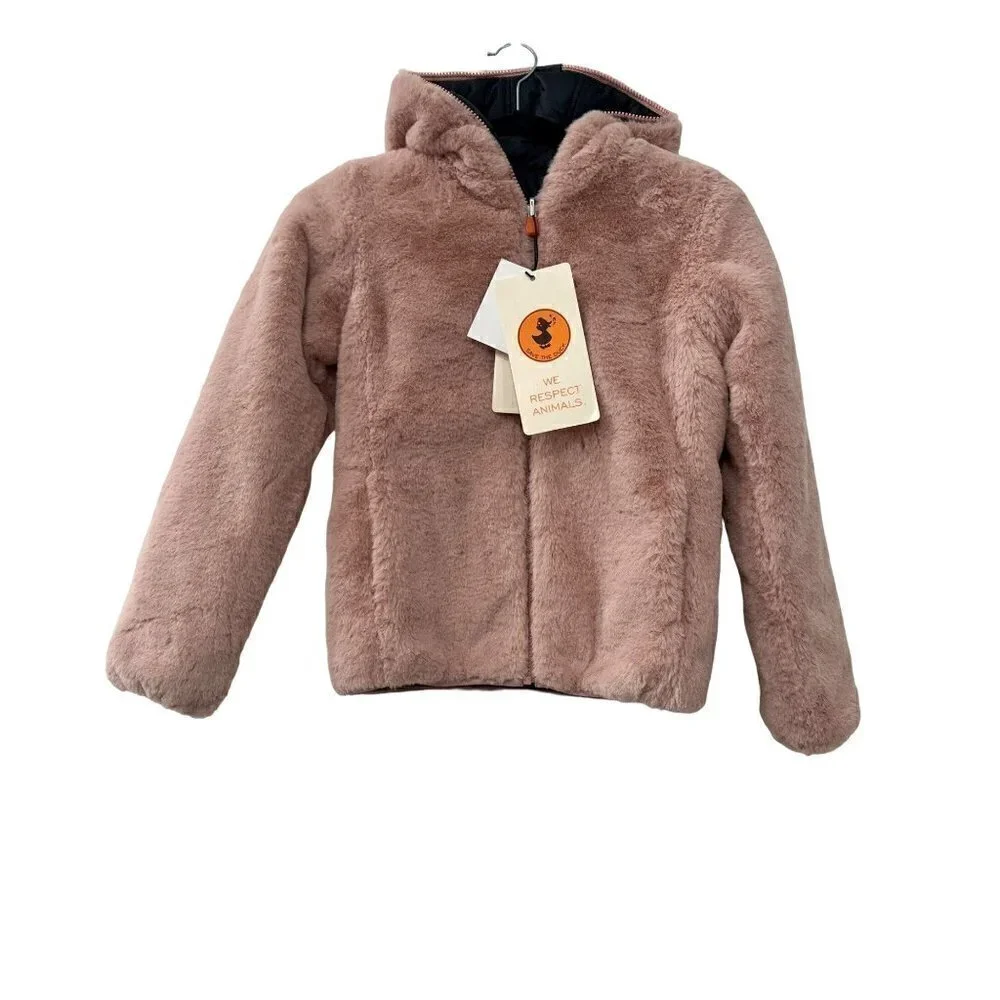 NWT Save The Duck Girls' Size 12 Chloe Reversible Quilted & Faux Fur Jacket Pink